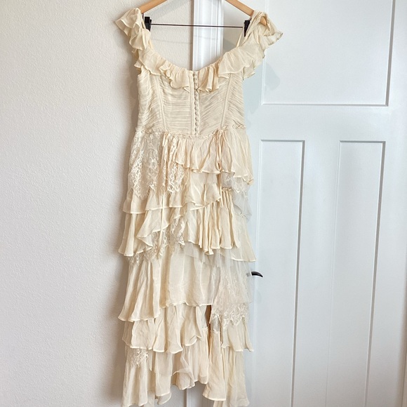 Anthropologie Cream Ruffled Off-Shoulder Tiered Dress - Picture 6 of 15